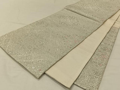 平和屋着物◎六通柄袋帯　唐織　天井花文　銀糸　正絹　逸品　CAAV1984qv