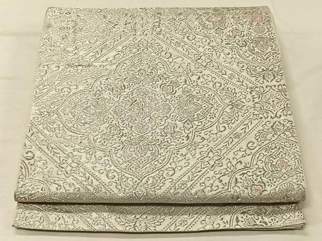 平和屋着物◎六通柄袋帯　唐織　天井花文　銀糸　正絹　逸品　CAAV1984qv