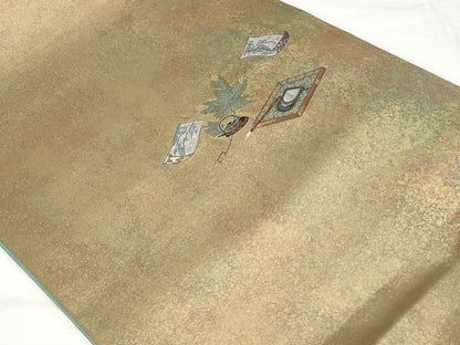 平和屋着物◎太鼓柄袋帯　茶器　引箔　正絹　逸品　CAAV2260ev