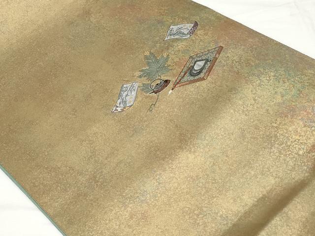 平和屋着物◎太鼓柄袋帯　茶器　引箔　正絹　逸品　CAAV2260ev