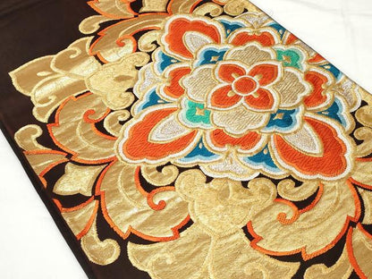平和屋着物◎六通柄袋帯　唐織　正倉院花文　金銀糸　正絹　逸品　CAAV2268ev