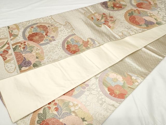 平和屋着物◎六通柄袋帯　唐織　花丸文　金糸　正絹　逸品　CAAV2275ev