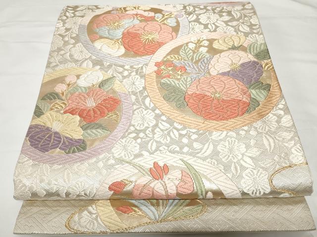 平和屋着物◎六通柄袋帯　唐織　花丸文　金糸　正絹　逸品　CAAV2275ev