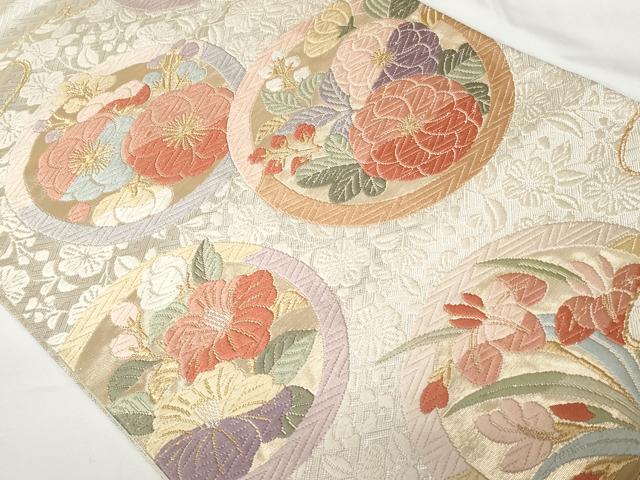 平和屋着物◎六通柄袋帯　唐織　花丸文　金糸　正絹　逸品　CAAV2275ev