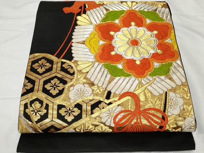 平和屋着物◎六通柄袋帯 唐織 吉祥花蝶文 黒地 金銀糸 正絹 逸品 CAAV2278ev