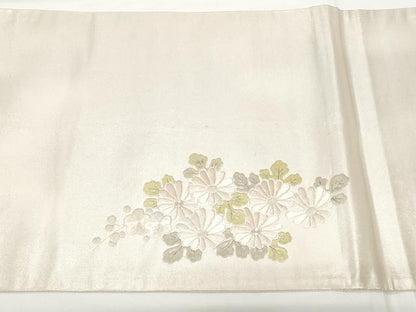 平和屋着物◎太鼓柄袋帯　総刺繍　駒刺繍　檜扇花文　金銀糸　正絹　逸品　CAAV2287ev