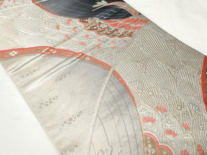 平和屋着物◎六通柄袋帯　唐織　孔雀文　金銀糸　正絹　逸品　CAAV2295ev