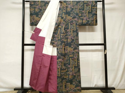 平和屋着物■上質な紬　色紙重ね草花文　正絹　逸品　CAAV2616ev