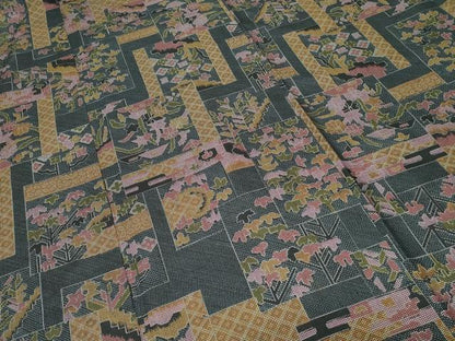 平和屋着物■上質な紬　色紙重ね草花文　正絹　逸品　CAAV2616ev