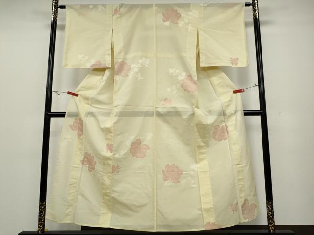 平和屋着物＊夏物　小紋　紗　枝花文　正絹　逸品　CAAV2939ut