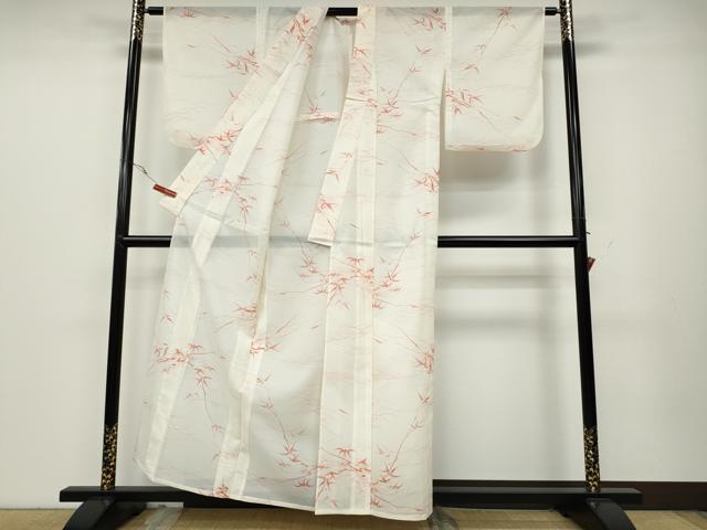 平和屋着物＊夏物　小紋　絽　枝葉文　洗える着物　CAAV2986ut