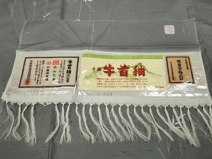 平和屋着物＊夏物 石川県指定無形文化財 夏牛首紬 白山工房 手織り 枝葉文 証紙付き 正絹 逸品 CAAV3011ut