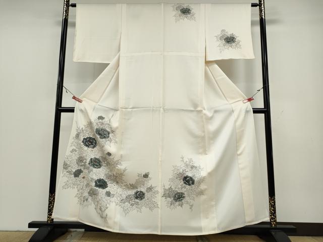 平和屋着物▽訪問着 単衣 刺繍 草花文 正絹 逸品 未使用 CAAV3156ut