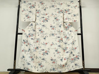 平和屋着物▽上質な小紋 単衣 枝椿 鬼しぼ縮緬 正絹 逸品 CAAV3157ut