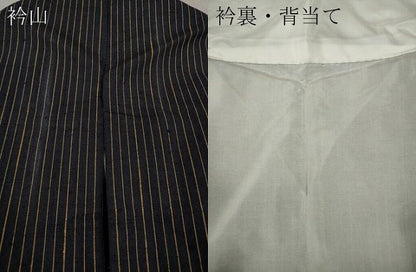 平和屋着物▽上質な紬 単衣 格子間道 黒地 正絹 逸品 CAAV3159ut
