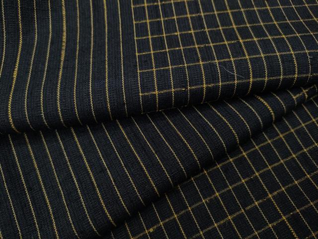 平和屋着物▽上質な紬 単衣 格子間道 黒地 正絹 逸品 CAAV3159ut