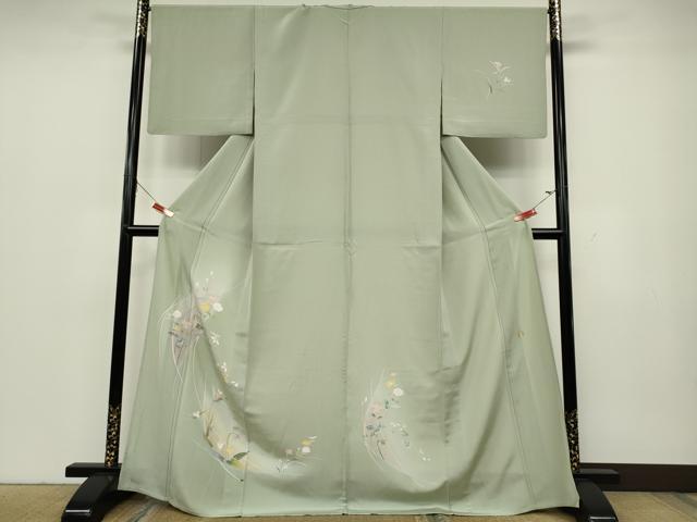 平和屋着物▽訪問着 単衣 友禅 作家物 草花文 暈し染め 正絹 逸品 CAAV3161ut