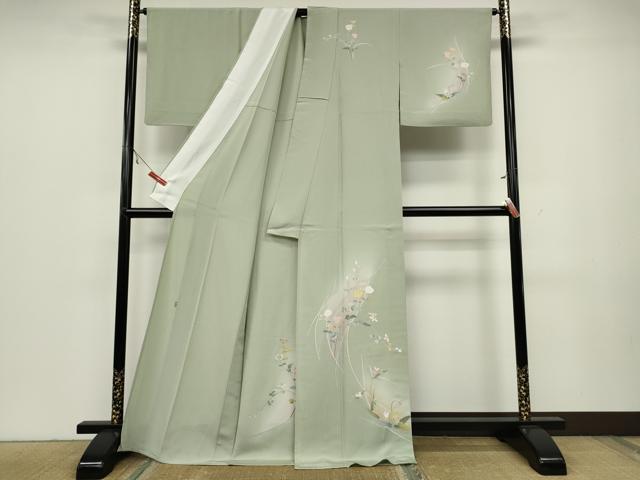 平和屋着物▽訪問着 単衣 友禅 作家物 草花文 暈し染め 正絹 逸品 CAAV3161ut
