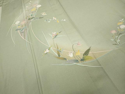 平和屋着物▽訪問着 単衣 友禅 作家物 草花文 暈し染め 正絹 逸品 CAAV3161ut
