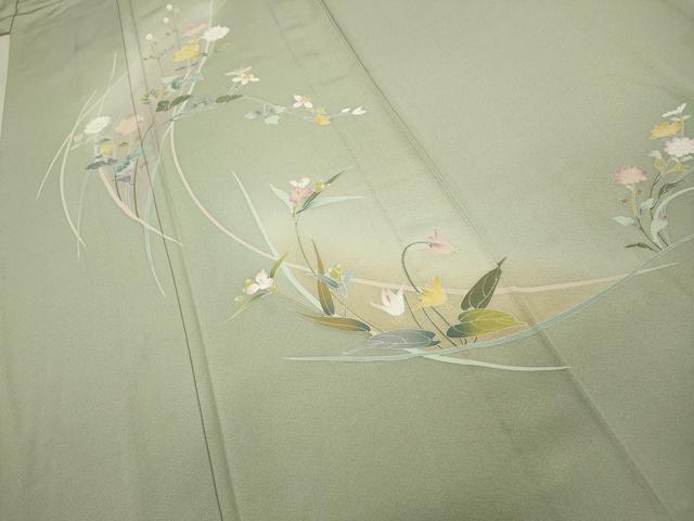 平和屋着物▽訪問着 単衣 友禅 作家物 草花文 暈し染め 正絹 逸品 CAAV3161ut
