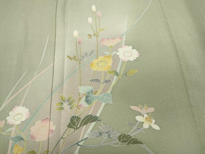 平和屋着物▽訪問着 単衣 友禅 作家物 草花文 暈し染め 正絹 逸品 CAAV3161ut