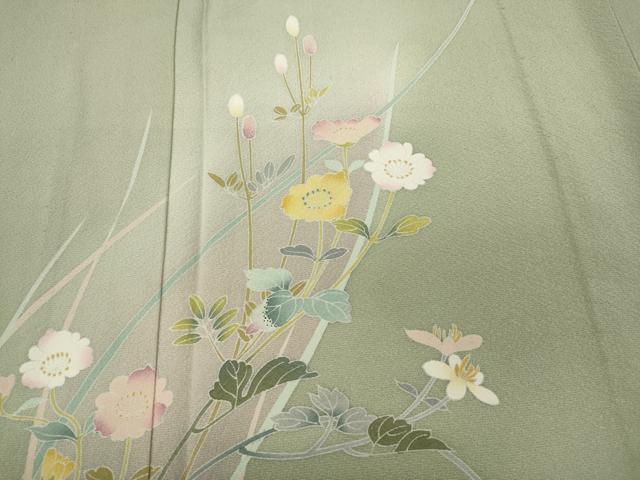 平和屋着物▽訪問着 単衣 友禅 作家物 草花文 暈し染め 正絹 逸品 CAAV3161ut