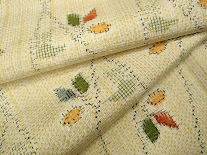 平和屋着物▽上質な紬 　単衣　よろけ縞枝葉文 　正絹　逸品　未使用　CAAV3163ut