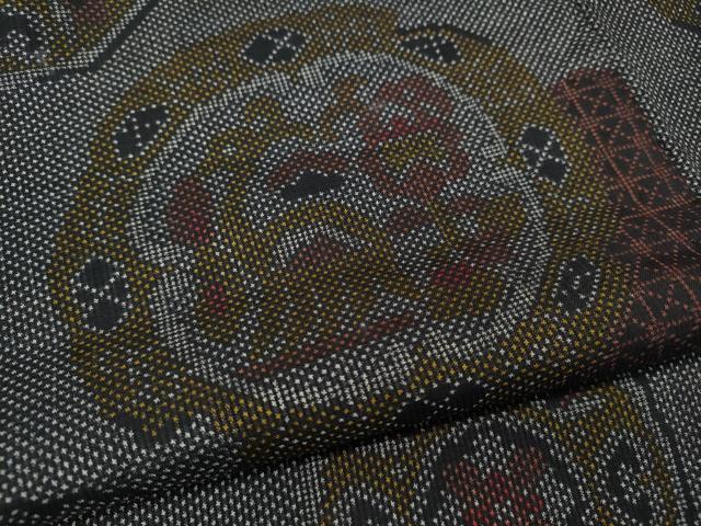 平和屋着物▽本場大島紬 単衣 9マルキ 雪輪動物花文 正絹 逸品 CAAV3165ut