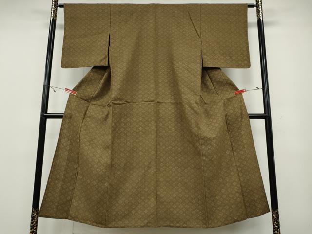 平和屋着物▽上質な紬 単衣 菱吉祥文 正絹 逸品 CAAV3167ut