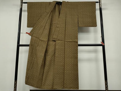 平和屋着物▽上質な紬 単衣 菱吉祥文 正絹 逸品 CAAV3167ut