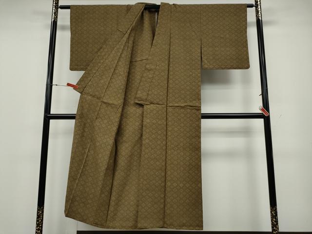 平和屋着物▽上質な紬 単衣 菱吉祥文 正絹 逸品 CAAV3167ut