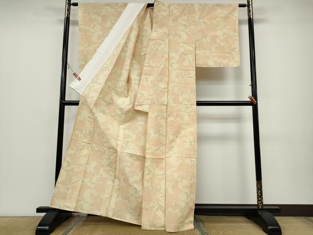 平和屋着物▽結城紬 単衣 草花文 正絹 逸品 CAAV3169ut