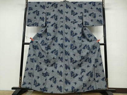平和屋着物▽上質な小紋 単衣 舞蝶文 綿 逸品 CAAV3172ut