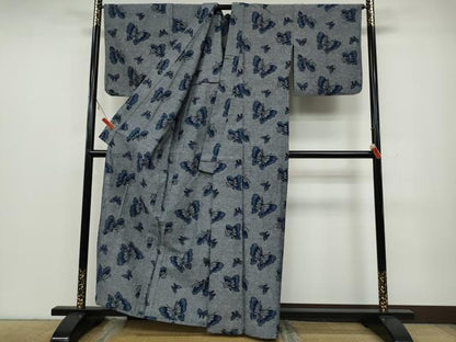 平和屋着物▽上質な小紋 単衣 舞蝶文 綿 逸品 CAAV3172ut