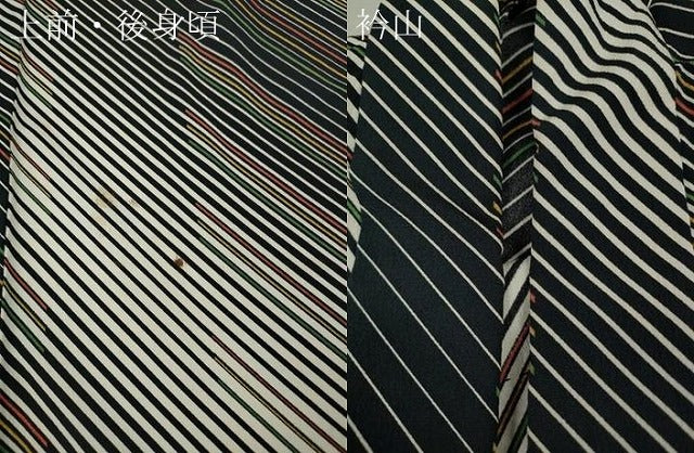 平和屋着物▽小紋 単衣 斜線文 黒地 洗える着物 CAAV3177ut