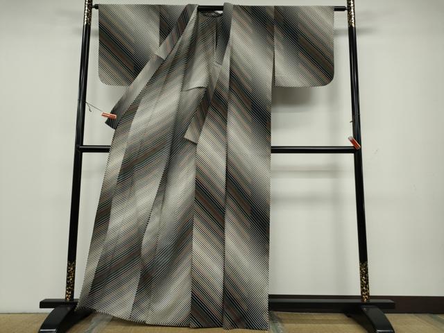 平和屋着物▽小紋 単衣 斜線文 黒地 洗える着物 CAAV3177ut