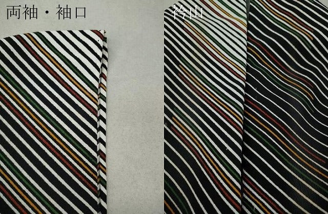 平和屋着物▽小紋 単衣 斜線文 黒地 洗える着物 CAAV3178ut