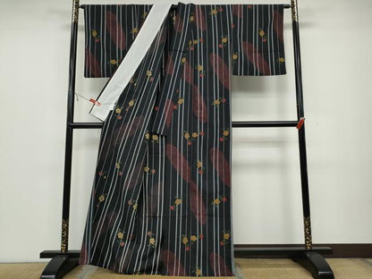 平和屋着物▽小紋 単衣 舞花間道 黒地 洗える着物 CAAV3179ut