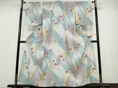 平和屋着物▽小紋　単衣　枝花文　洗える着物　CAAV3181ut