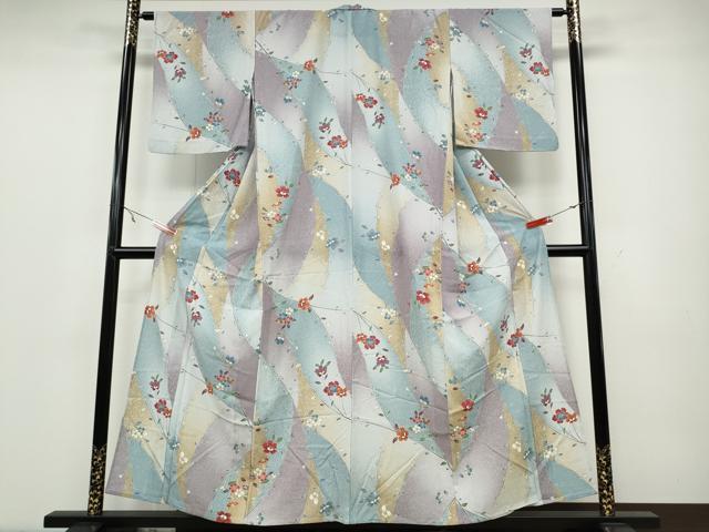 平和屋着物▽小紋　単衣　枝花文　洗える着物　CAAV3181ut