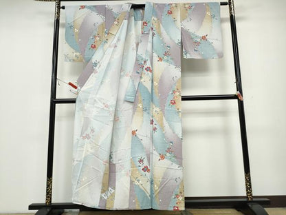 平和屋着物▽小紋　単衣　枝花文　洗える着物　CAAV3181ut