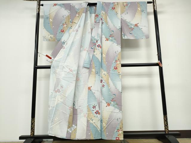 平和屋着物▽小紋　単衣　枝花文　洗える着物　CAAV3181ut