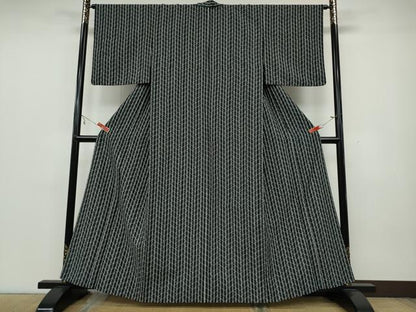 平和屋着物▽小紋 単衣 檜垣花間道 黒地 洗える着物 CAAV3182ut