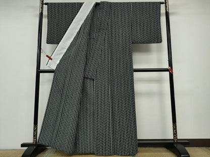 平和屋着物▽小紋 単衣 檜垣花間道 黒地 洗える着物 CAAV3182ut