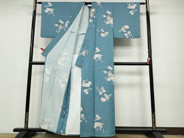 平和屋着物▽小紋 単衣 芝草花文 洗える着物 CAAV3186ut