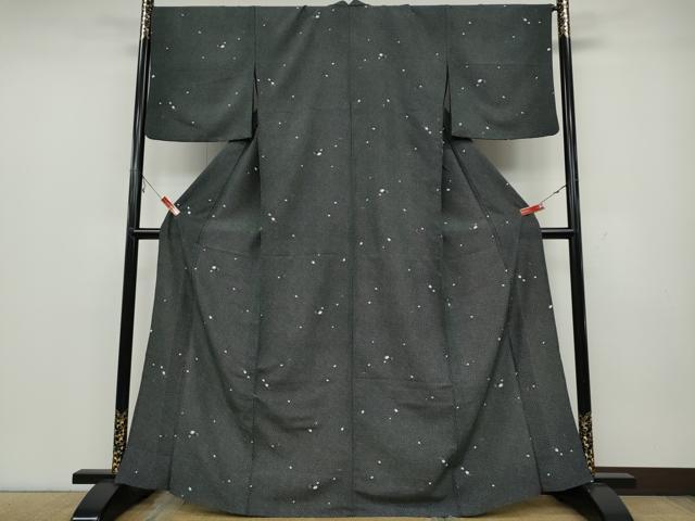 平和屋着物▽江戸小紋 単衣 丸文 鮫小紋柄 黒地 洗える着物 CAAV3192ut