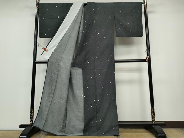 平和屋着物▽江戸小紋 単衣 丸文 鮫小紋柄 黒地 洗える着物 CAAV3192ut