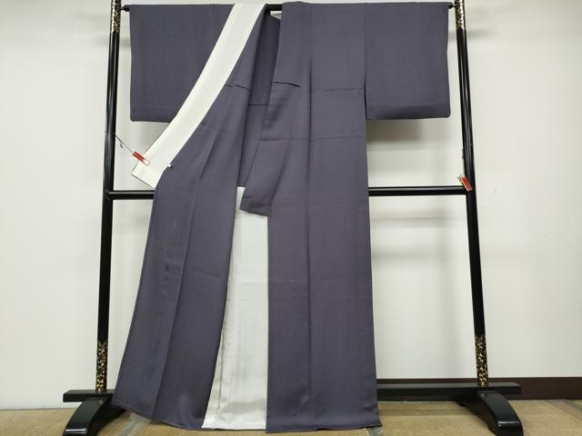 平和屋着物▽京加賀友禅　百貫達雄監修　色無地　単衣　霞地紋　鳩羽色　松坂屋扱い　正絹　逸品　CAAV3195ut