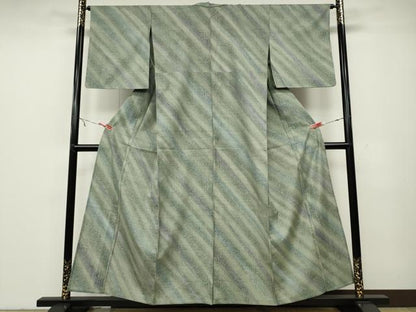 平和屋着物▽上質な小紋 単衣 斜線枝葉文 正絹 逸品 CAAV3196ut