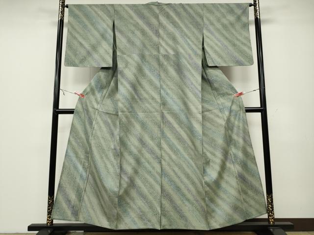 平和屋着物▽上質な小紋 単衣 斜線枝葉文 正絹 逸品 CAAV3196ut